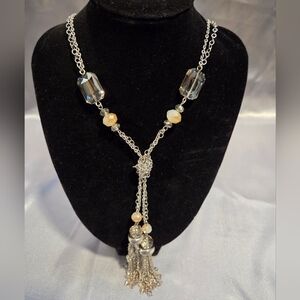 Signed LOFT Gorgeous Shimmering Glass Bead And Silver Tone Chain Necklace